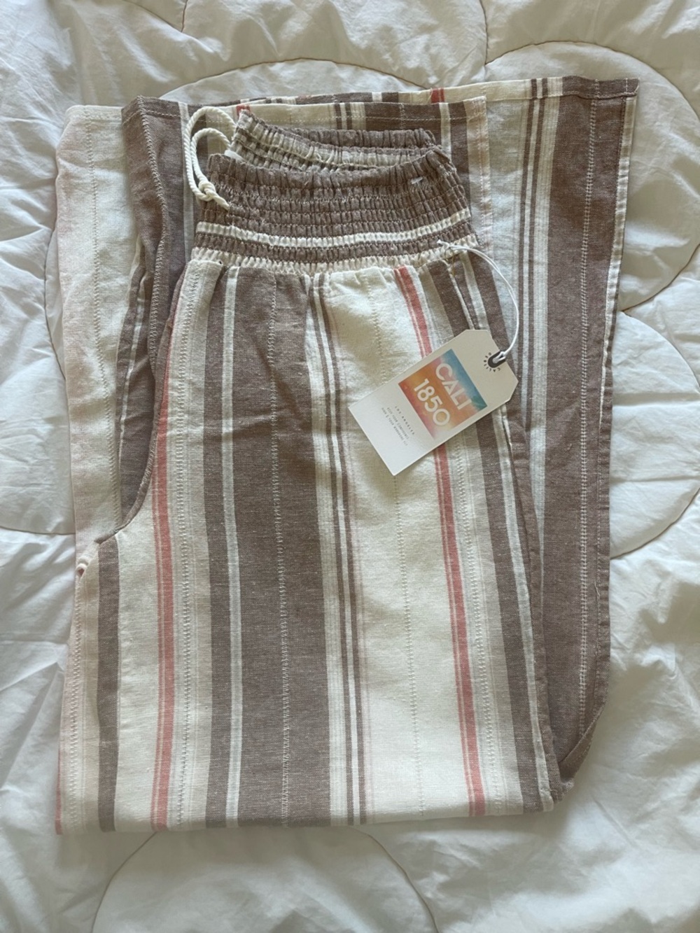 Woman’s Striped Drawstring pants Brown & Cream